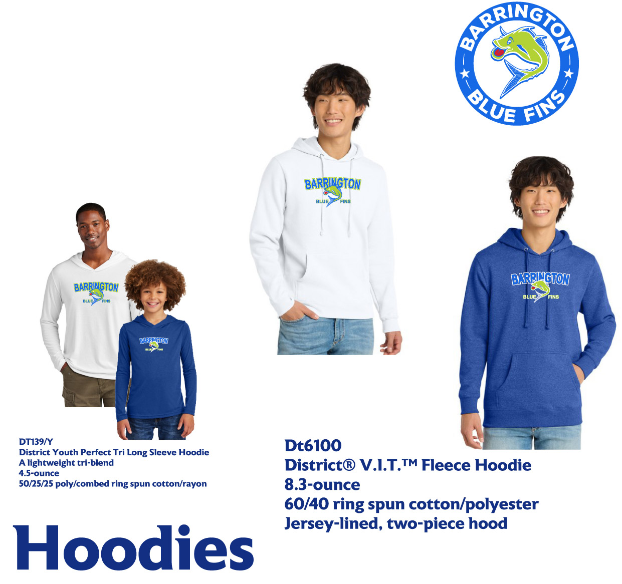 Blue Fins Hoodies