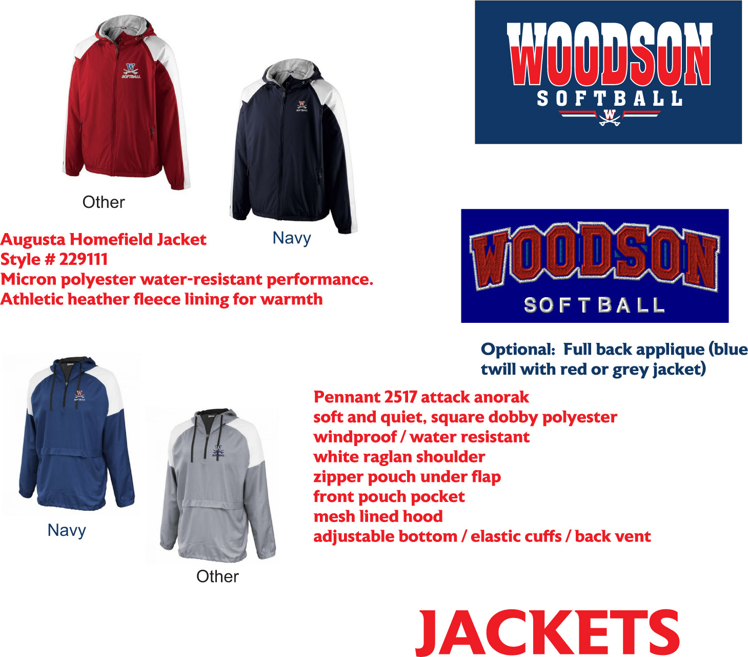 Woodson Softball Jackets